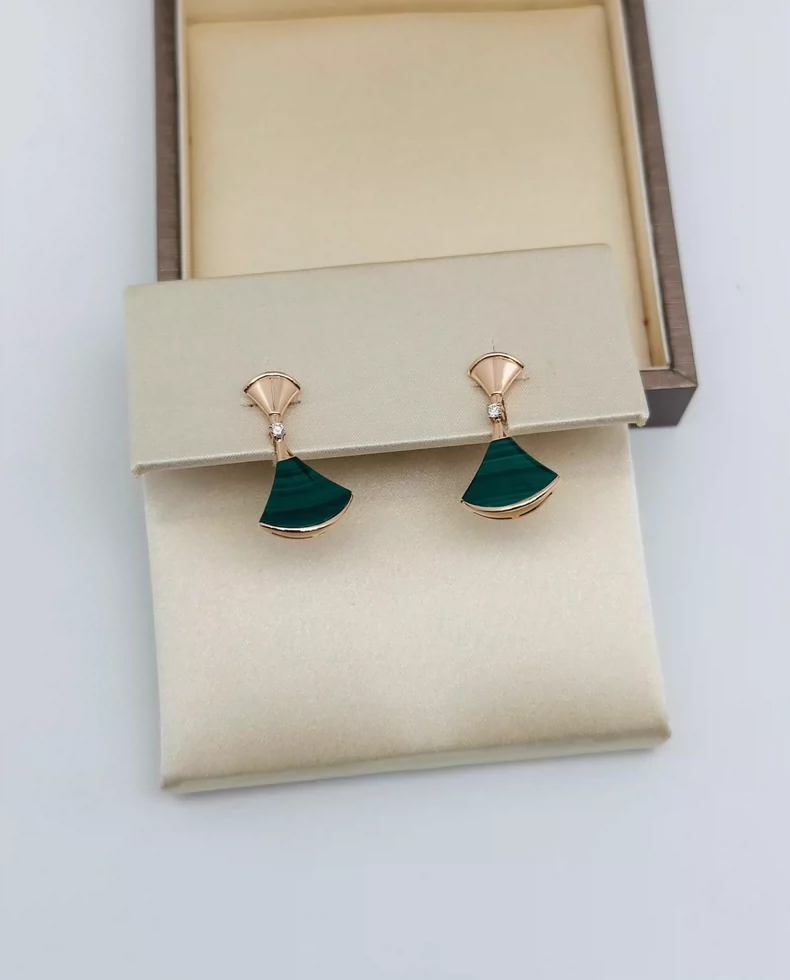 Bulgari Large Malachite Green Fan Earrings-3