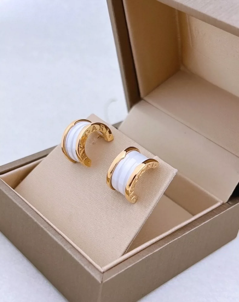 Bvlgari Bulgari Spring Series Rose Gold White Ceramic Earrings-5