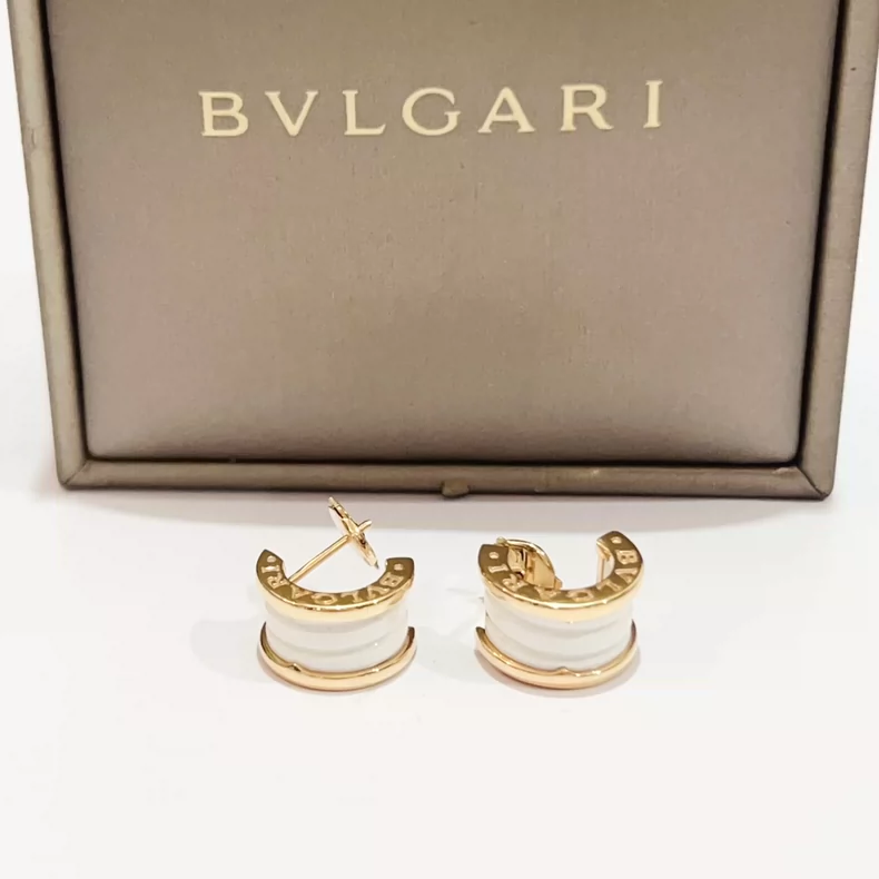 Bvlgari Bulgari Spring Series Rose Gold White Ceramic Earrings-2