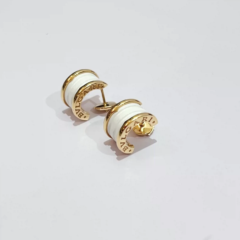 Bvlgari Bulgari Spring Series Rose Gold White Ceramic Earrings-4