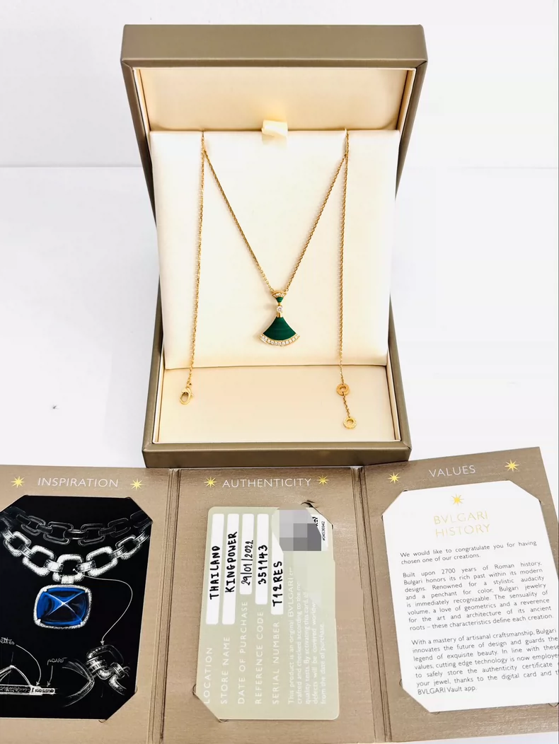 Bvlgari DIVAS' DREAM Green Fan Fan Necklace 18K Rose Gold Malachite-2