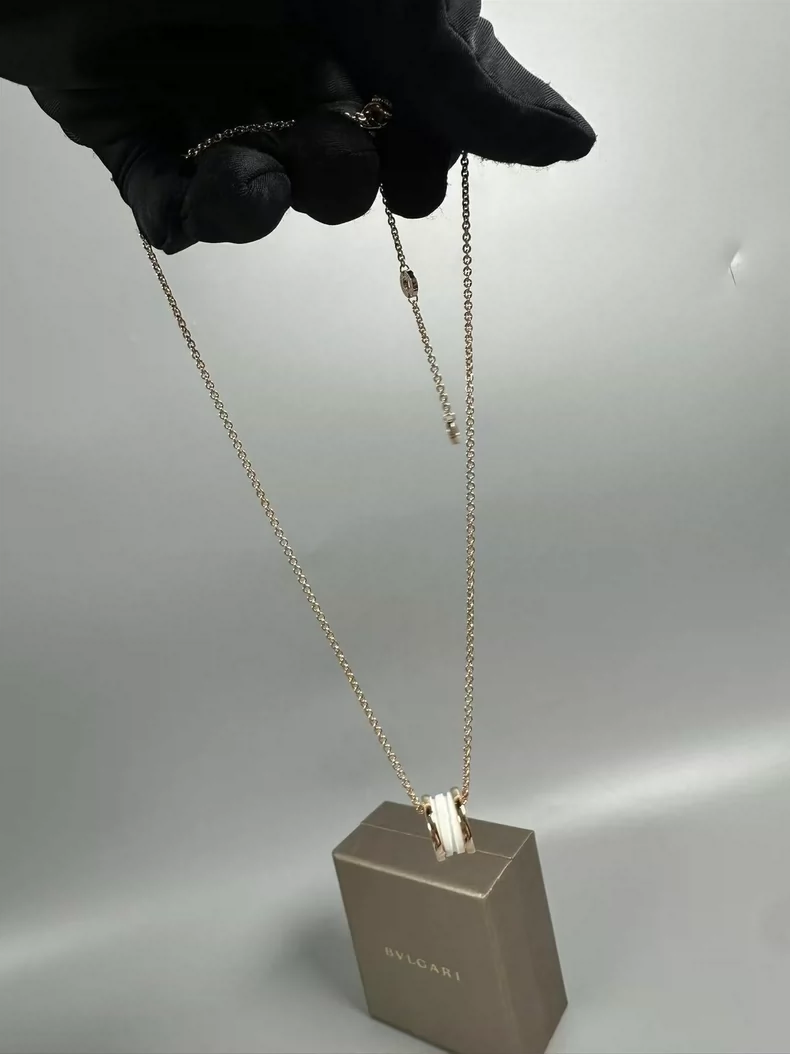 BVLGARI white ceramic rose gold necklace-4