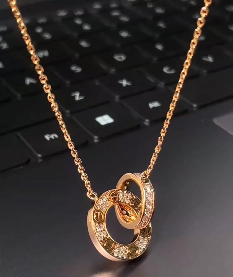 Cartier Love double ring necklace with diamonds-5