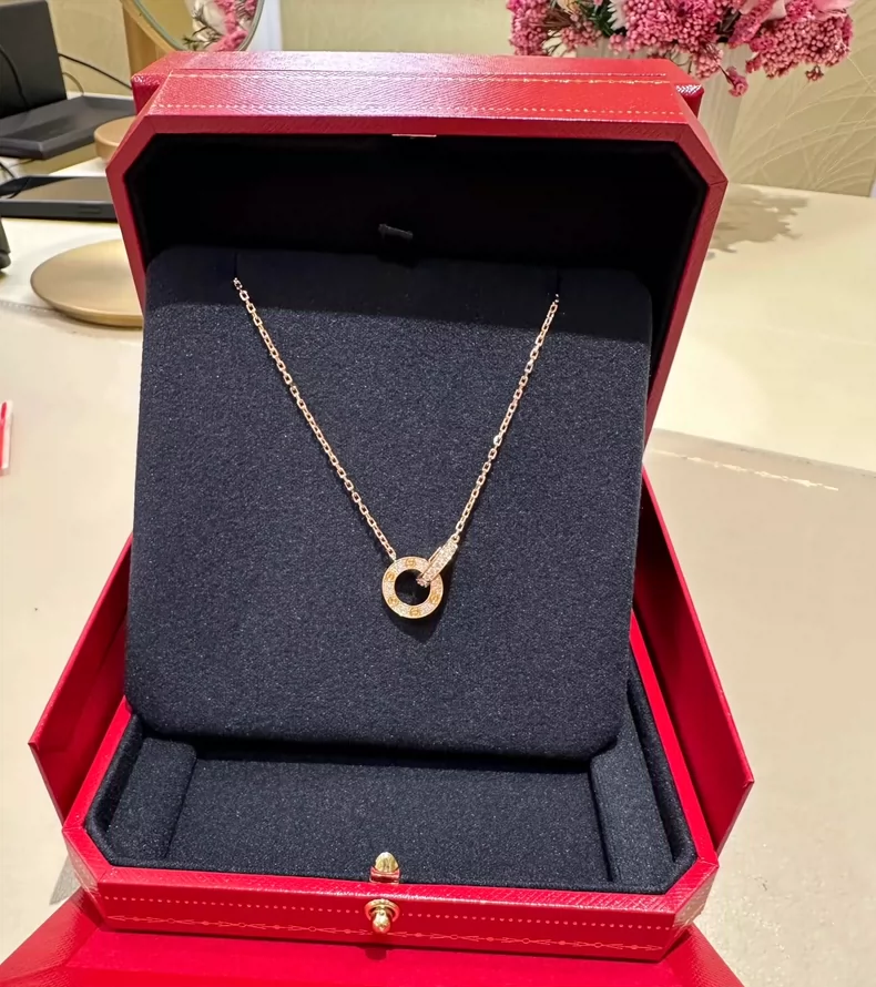 Cartier Love double ring necklace with diamonds