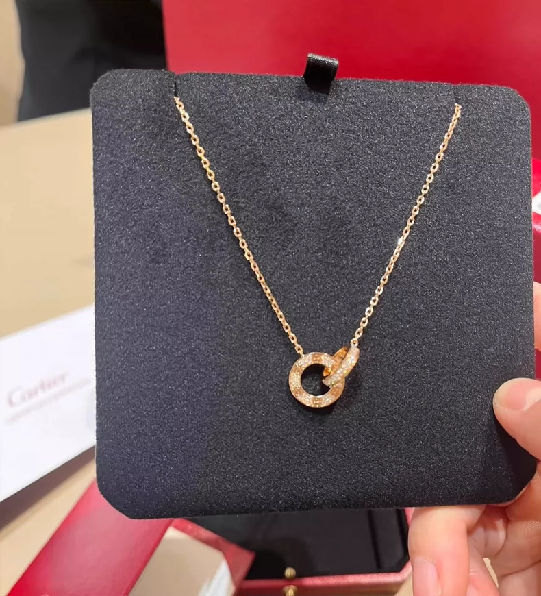 Cartier Love double ring necklace with diamonds-2