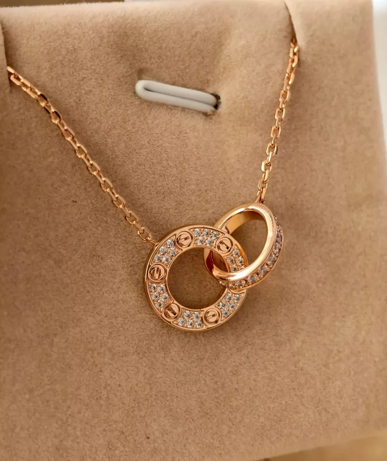 Cartier Love double ring necklace with diamonds-3