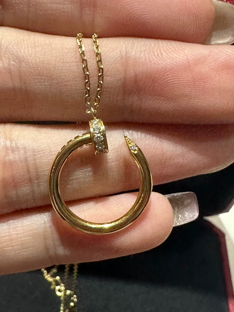 Cartier Rose Gold Half Diamond Nail Necklace-3