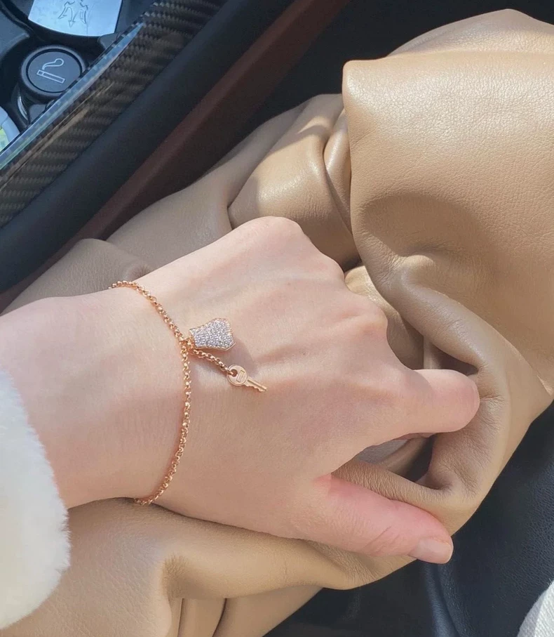 Hermes Kelly Clochette 18k rose gold diamond leather case & key pendant bracelet-4