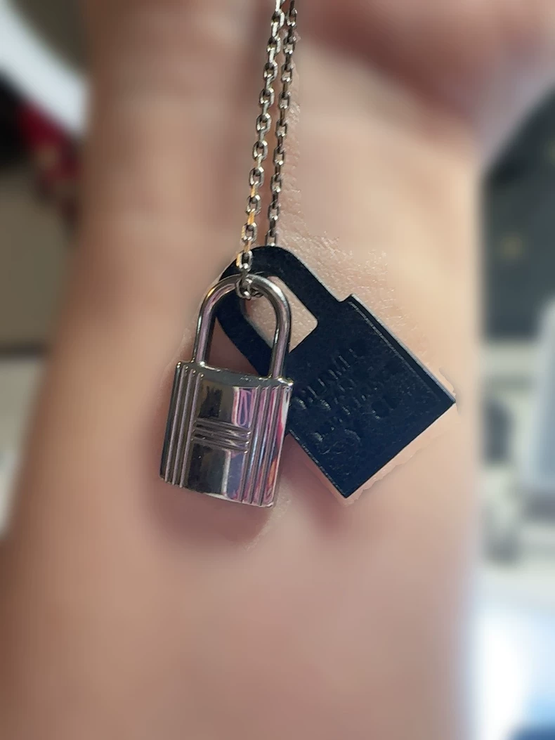 Hermes o'kelly black silver double lock necklace-3