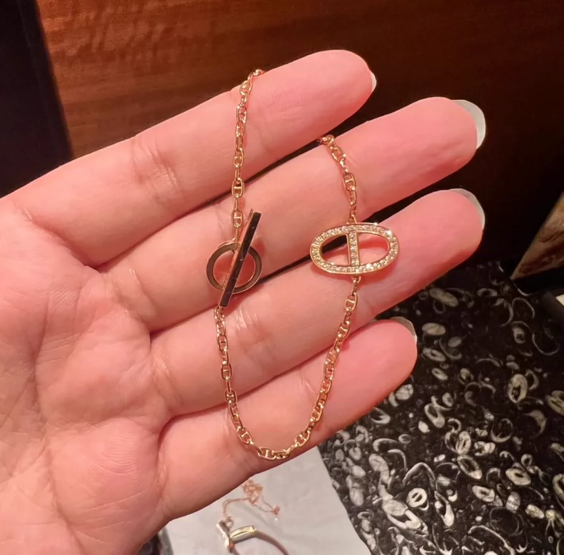 hermes pig nose rose gold diamond bracelet
