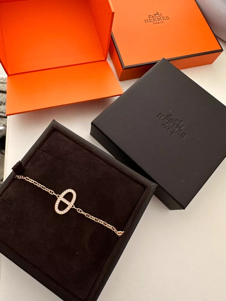 hermes pig nose rose gold diamond bracelet-3