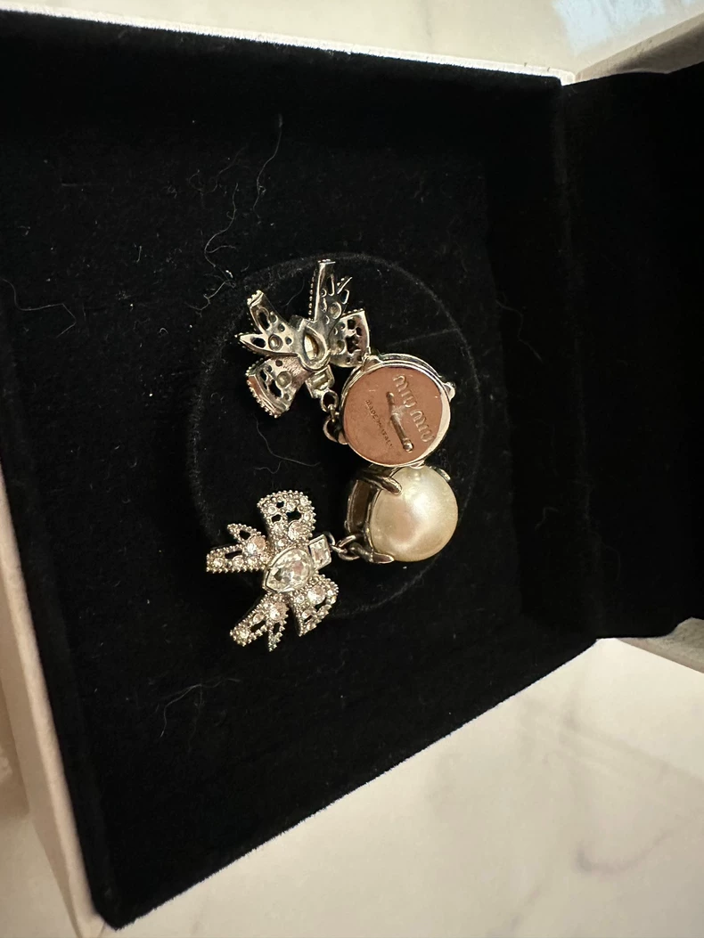 Miu Miu Butterfly Pearl Crystal Earrings-4