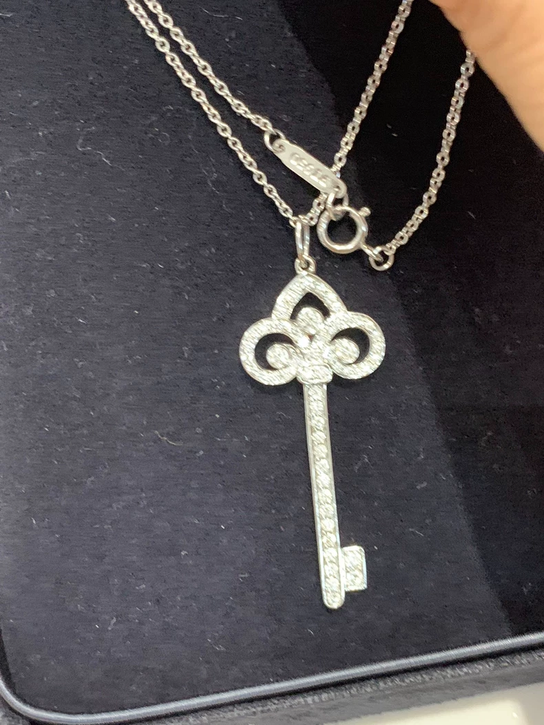 Tiffany Crown Key Full Diamond Platinum Pendant Necklace Key Large Full Diamond-2