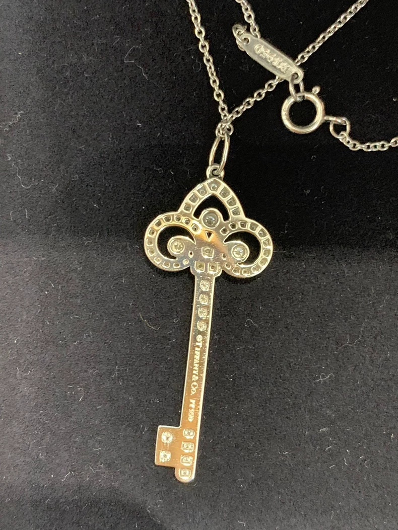 Tiffany Crown Key Full Diamond Platinum Pendant Necklace Key Large Full Diamond-3