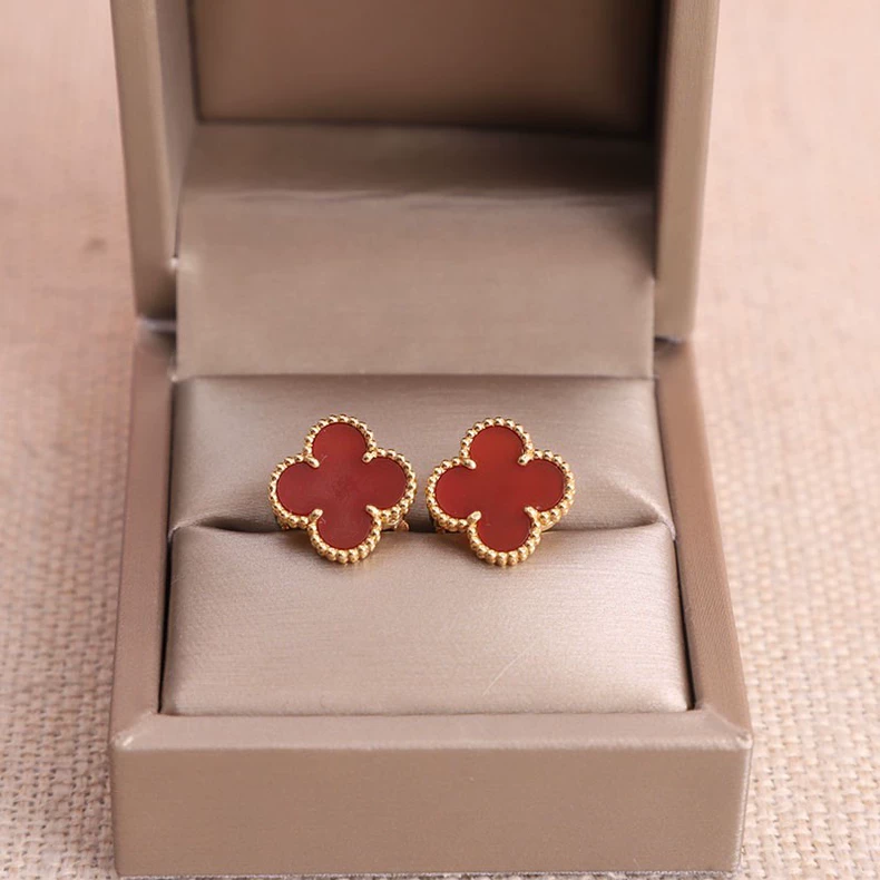 Van Cleef & Arpels VCA Alhambra Four-leaf Clover Red Flower Earrings Medium