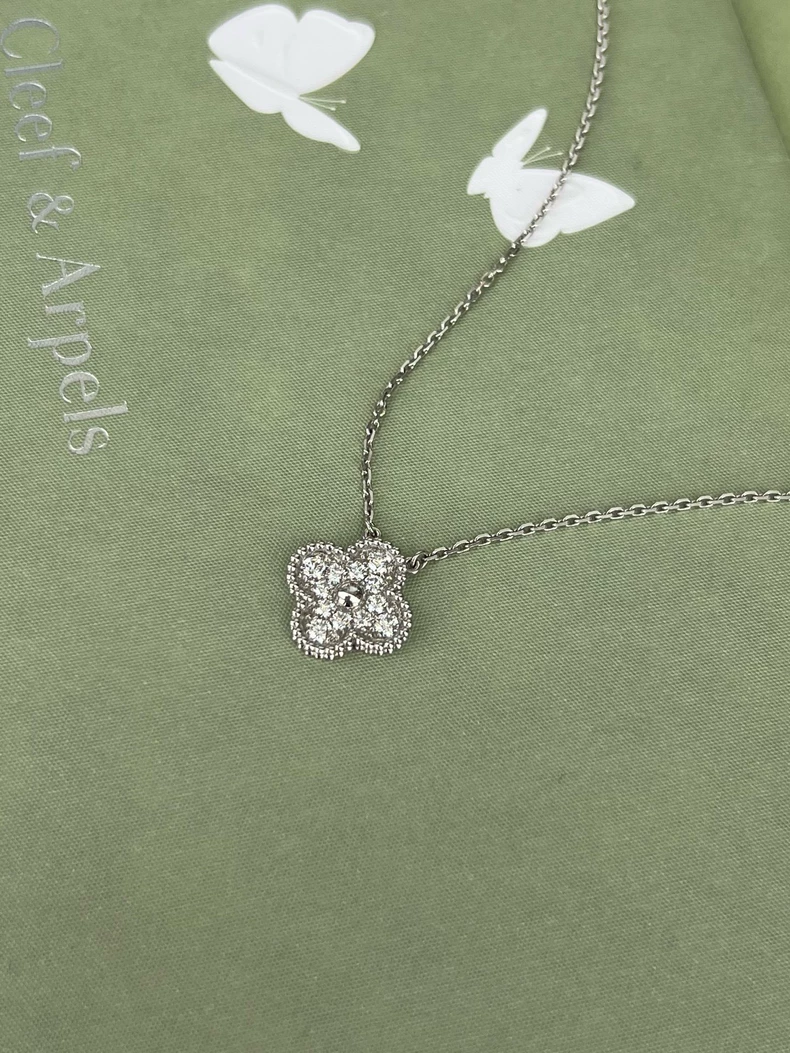 Van Cleef & Arpels white gold diamond four-leaf clover medium necklace-2