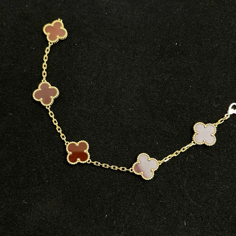 VCA/Van Cleef & Arpels Four-Leaf Lucky Series Vintage Alhambra Red Five-Flower Bracelet-6
